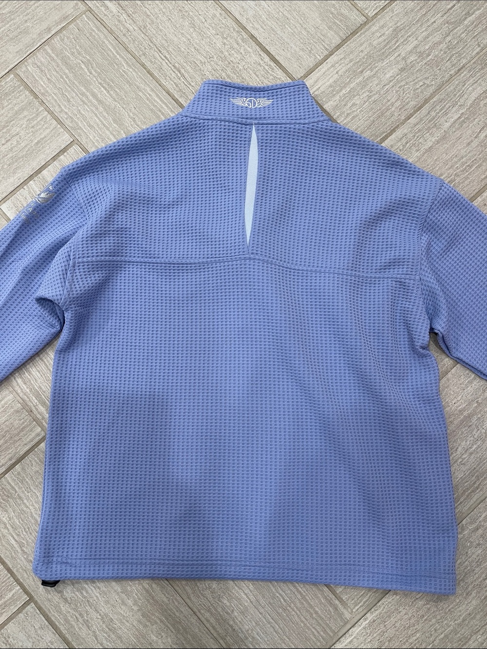 Women’s Straight Down  Half-Zip Waffle Knit Pullover Sweater - Lavender Blue - Picture 4 of 6